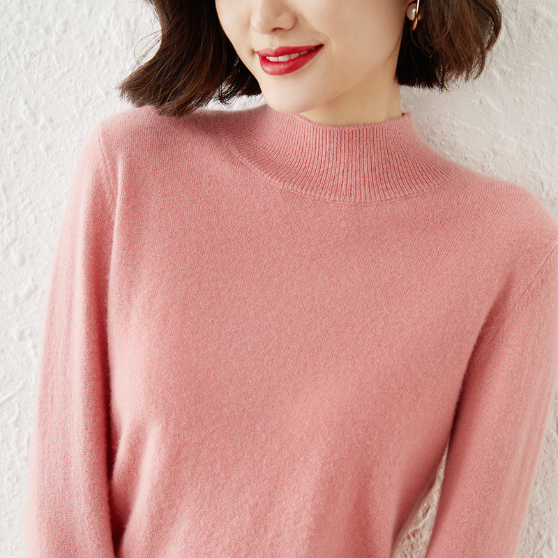 Autumn Winter Women Sweater, Fashion Warm Bottoming Shirts, Half High Collar Knitwear Solid Long Sleeve Pullovers