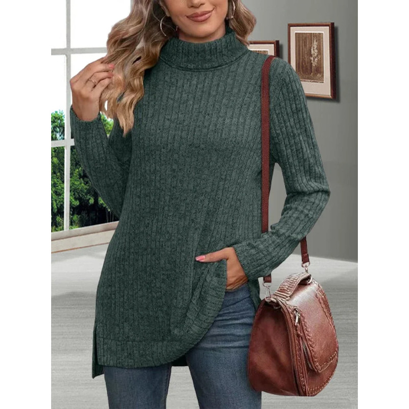 Winter Thick Cold Resistant Women Sweaters, Loose Knitted Turtleneck Ladies Pullovers, Striped Soft Long Sleeved