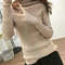 Womens Casual Pullover, Chic Knitted Turtleneck Sweater, Simple Fashion Top with Thumb Holes, Autumn Winter Basic