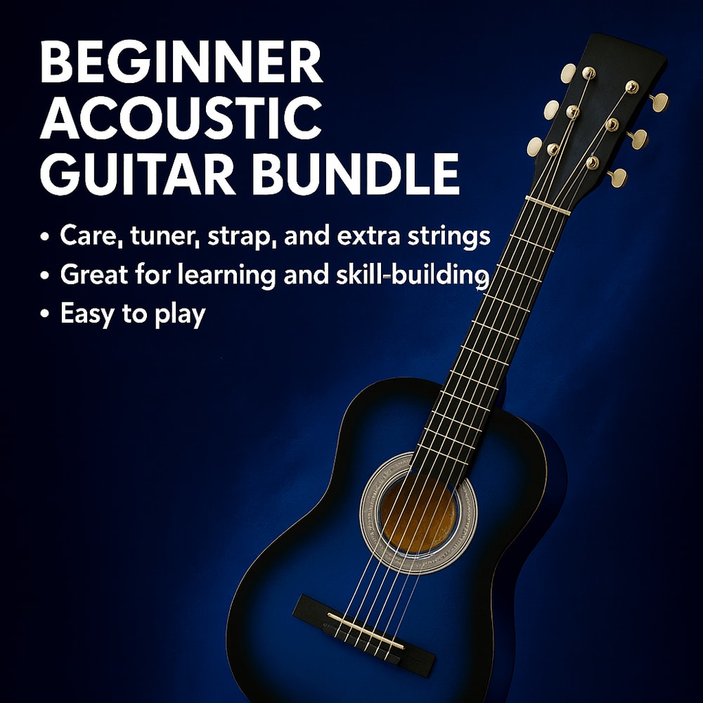 Blue Beginner Acoustic Guitar Bundle W Case Tuner Strap Extra Strings 1
