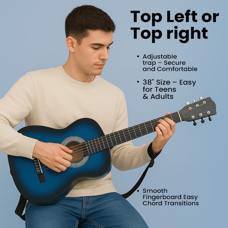 Blue Beginner Acoustic Guitar Bundle W Case Tuner Strap Extra Strings 2