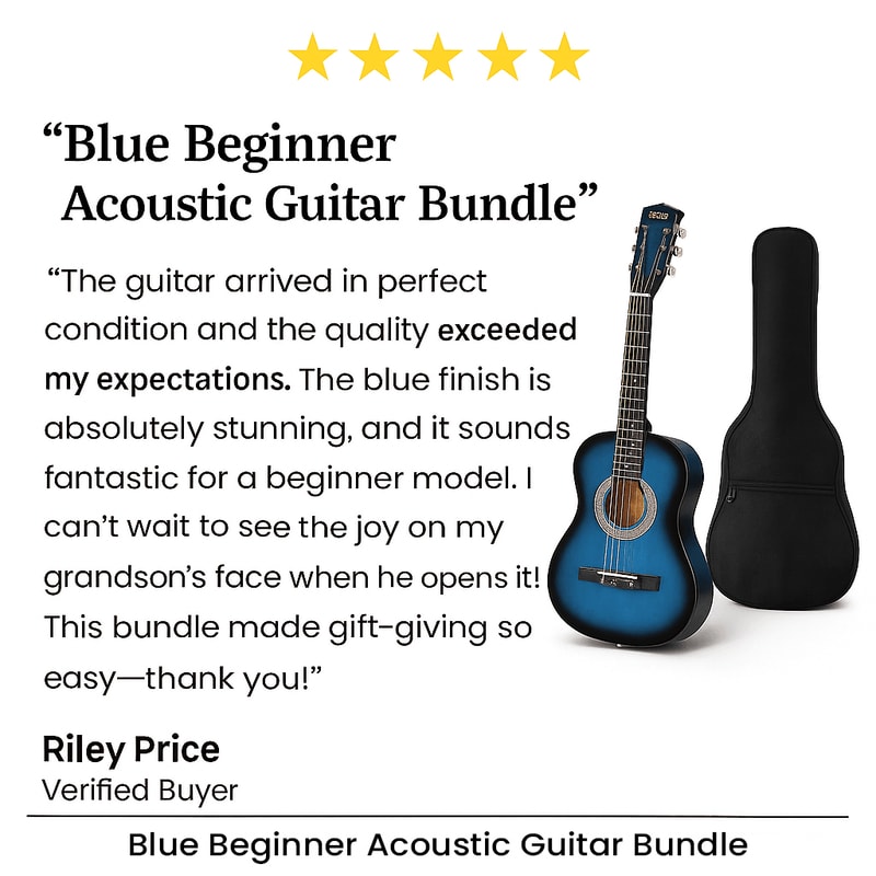 Blue Beginner Acoustic Guitar Bundle W Case Tuner Strap Extra Strings 7