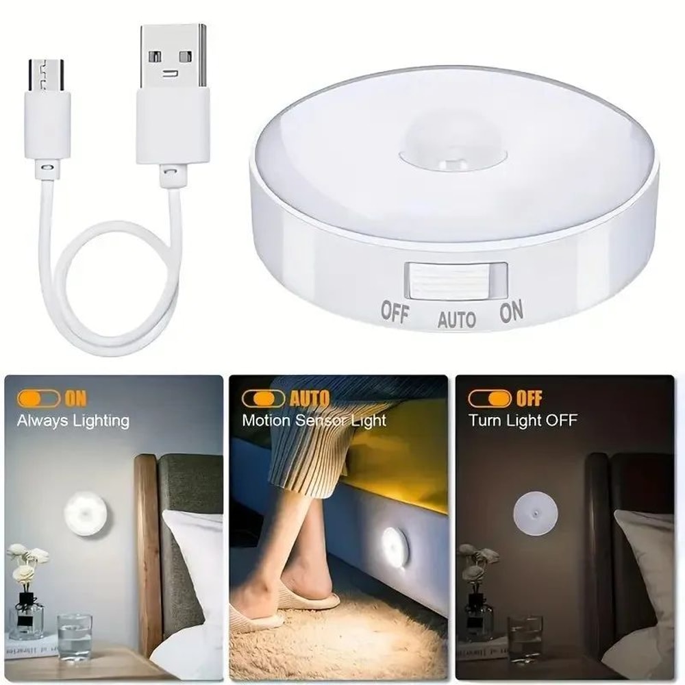 Magnetic Wireless LED Night Light With Switch Smart Motion Sensor USB Rechargeable Warm White Wall 5