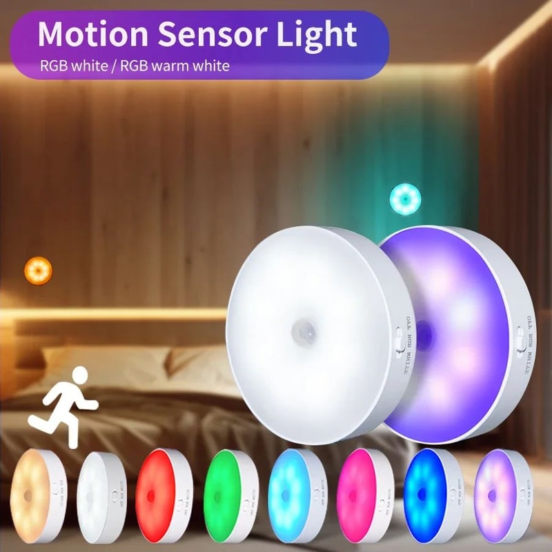 Magnetic Wireless LED Night Light With Switch Smart Motion Sensor USB Rechargeable Warm White Wall 4