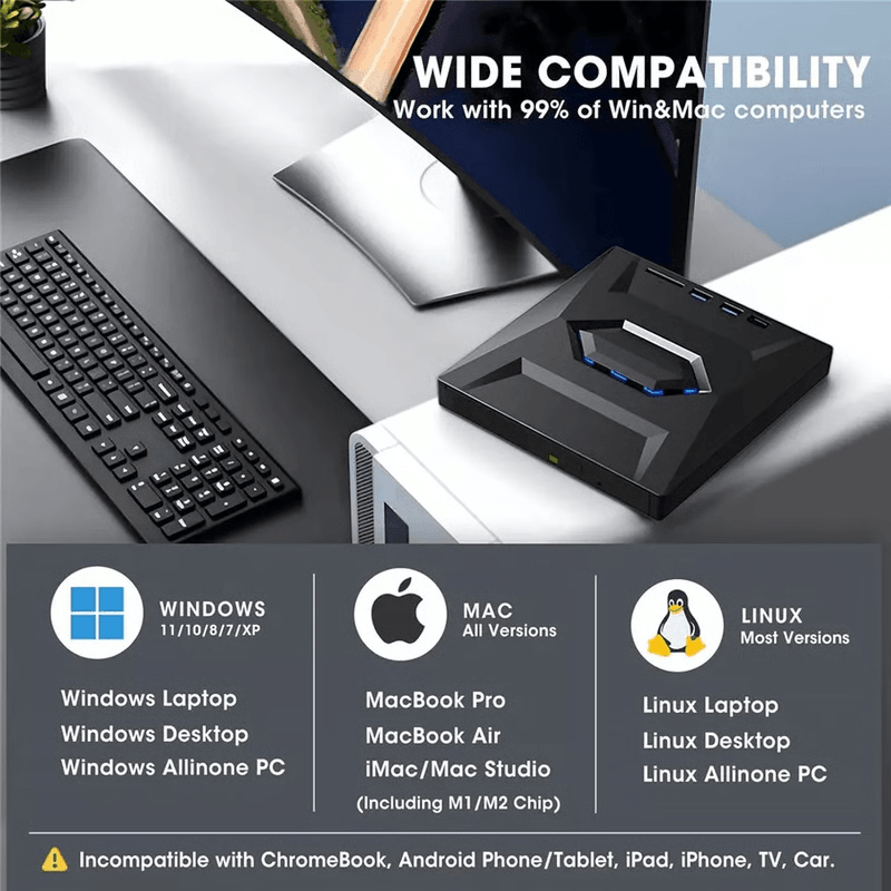 External USB CDDVD Drive For PC Mac Read Write Backup Discs Anywhere 14