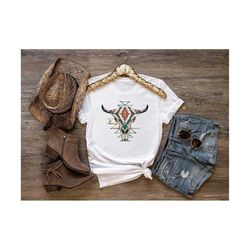 cow skull shirt, western aztec bull skull shirt, boho cow skull, western gift, cowgirl shirt, southern tee, rodeo t-shir