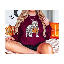 mummy pitbull sweatshirt, halloween pitbull shirt, halloween dog sweater, ghost pitbull halloween crewneck, spooky pitbu