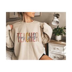 custom teacher last name sweatshirt & hoodie, teacher mrs sweatshirt, cute teacher sweatshirt, teacher appreciation swea