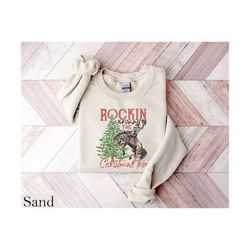 rocking around the christmas tree sweatshirt, women&39s christmas shirts, retro christmas western shirt,cowboy christmas