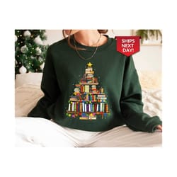 christmas tree made of books sweatshirt, gift for book lover, gift for teachers, book tree, book lovers christmas shirt,