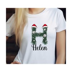 family christmas shirt, personalized christmas t-shirt, custom name pine tree with santa hat sweatshirt, christmas gift