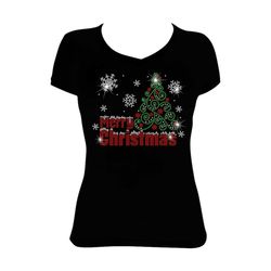 merry christmas tree snowflake bling shirt, christmas shirt, christmas rhinestone bling shirt, christmas shirt, rhinesto