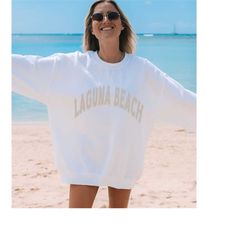laguna beach sweatshirt, trendy varsity sweatshirt, aesthetic college crewneck, oversized minimalist sweater, laguna bea