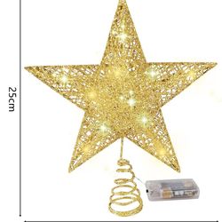 Iron Glitter Powder Christmas Tree Ornaments: Top Stars with LED Light Lamp - Home Xmas Decorations
