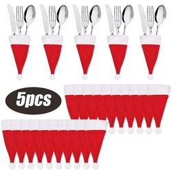 christmas tableware holder bag: hat, fork, knife cutlery bag xmas decor ornament navidad new year