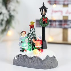 led christmas village ornaments resin figurines santa claus snow view holiday gift