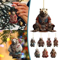retro christmas 2d polar bear ornaments home decor xmas navidad gifts 2024