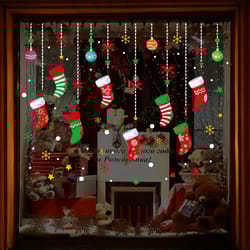 2024 merry christmas home decoration: wall window sticker ornaments garland, new year festoon 2023 noel