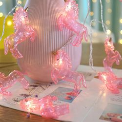 pink unicorn fairy lights: 10 leds for party, birthday, christmas - wall home ornament & night string lamps