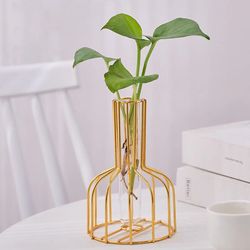 gold wrought iron metal vase set: hydroponic container test tube vase for living room decoration
