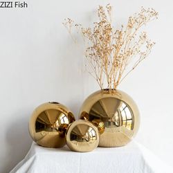 Plating Golden Ball Ceramic Vase: Home Decoration Ornaments Crafts Flower Pot Art - Hydroponic Vases, Ornament Gift