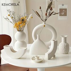 nordic ceramic vase: circular hollow donuts flower pot - home & office decoration accessories, living room, desktop deco