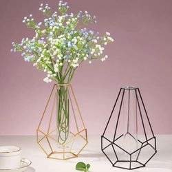 nordic style desktop ornament: geometric line frame iron art vase with glass test tube for hydroponic flower arrangement