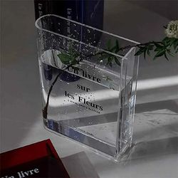 clear book vase: cute bookshelf decor for floral arrangement - home decor & flower holder