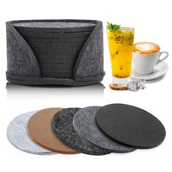 Round Felt Coaster Set - Heat Resistant Dining Table Protector Pad for Coffee, Tea, and More