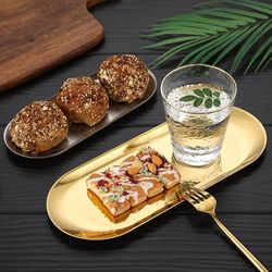 gold stainless steel dessert & snack plate: nut, fruit, cake, & steak dish for dining