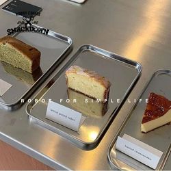 stainless steel nordic coffee shop tray: rectangular storage dish for snacks, cakes, and desserts