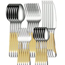 6/30pc stainless steel star drill cutlery set for kitchen & dining