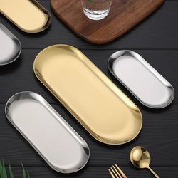 gold stainless steel dessert plate: nut, fruit & cake tray for western steak & snacks