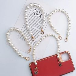 Simple White Pearl Mobile Phone Lanyard for Women - Anti-Drop Charm Jewelry Accessory