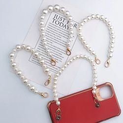 simple white pearl mobile phone lanyard for women - anti-drop charm jewelry accessory