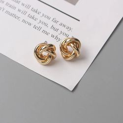 Gold Twist Round Stud Earrings for Women - Small & Unique Fashion Jewelry