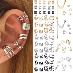 Silver Clip-On Leaf Earrings Set for Men & Women - Creative Non-Piercing Cuff Design, Trendy Gift Jewelry