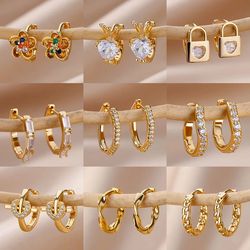 2024 Trending Luxury Stainless Steel Zircon Hoop Earrings for Women: Geometric Polygon Design, Ideal Wedding Gift