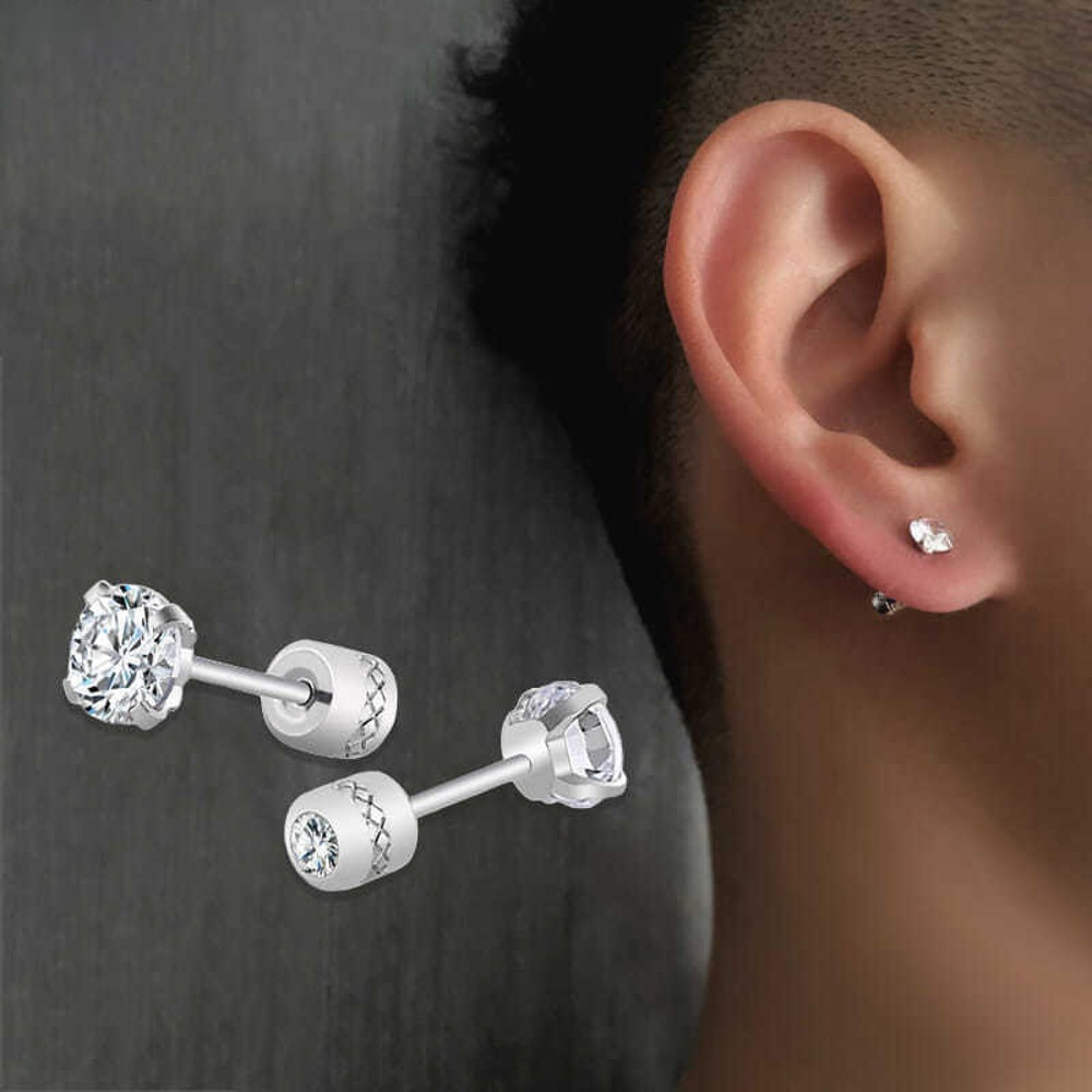 A4ts1pieceMedicalStainlesssteelCrystalZirconEarStudsEarringsTragusCartilageHypoallergeni
