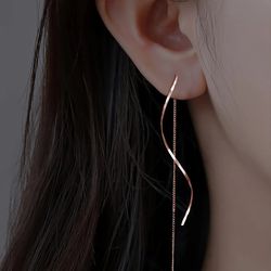 Women's Long Tassel Threader Earrings: Wave-Shaped Chain Design for Wedding & Party Jewelry Gifts