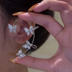 sparkling zircon butterfly ear cuff clips: gold & silver non-piercing wedding earrings for women