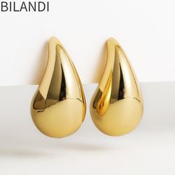 Gold Chunky Dome Drop Earrings: Vintage Teardrop Hoops for Women - Lightweight Glossy Fashion Jewelry by Bilandi