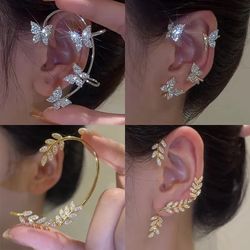 silver plated butterfly clip earrings: non-piercing ear cuff with sparkling zircon - fashion jewelry for women