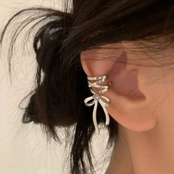 KADRUFI Girls Ribbon Ear Clips: Ballet Style Bow-knot Cuffs, Korean Fashion Kpop Earrings for Women