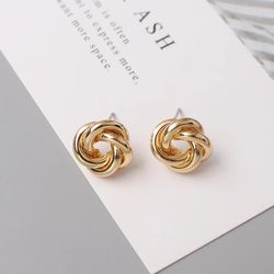 Metal Knot Twist Flower Stud Earrings for Women | Punk Party Jewelry | Valentine's Day Gift