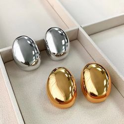 Stainless Steel Oval Stud Earrings 2023: Exaggerated Hollow Ball Geometric Ear Buckle for Women - Jewelry Gift