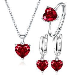 925 Sterling Silver Jewelry Sets: Heart Zircon Women's Ring, Earrings & Necklace - Elegant Wedding & Christmas Gifts wit