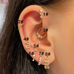 2024 Trendy Gold Star Snake Daith Ear Piercing Earring for Women - Stainless Steel Tragus, Helix, Septum & Cartilage Jew