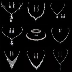 Silver-Plated Rhinestone Bridal Jewelry Set: Crystal Necklace & Earrings for Wedding & Banquet - Elegant Gift for Women