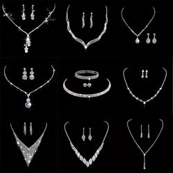 silver-plated rhinestone bridal jewelry set: crystal necklace & earrings for wedding & banquet - elegant gift for women